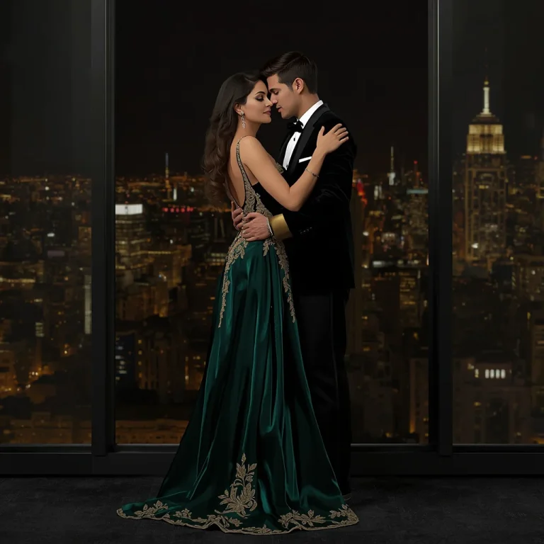 A Romantic Couple in Elegant Black and Gold Evening Wear | Romantic Couple Captured