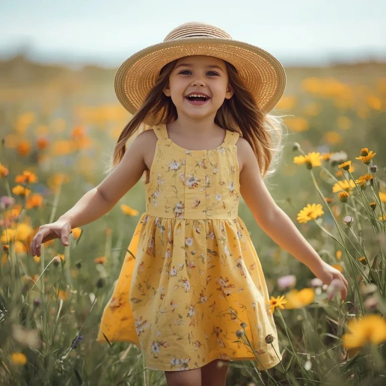Cute Girl in a Floral Sundress with a Wide-Brimmed Hat | Cute Young Girl