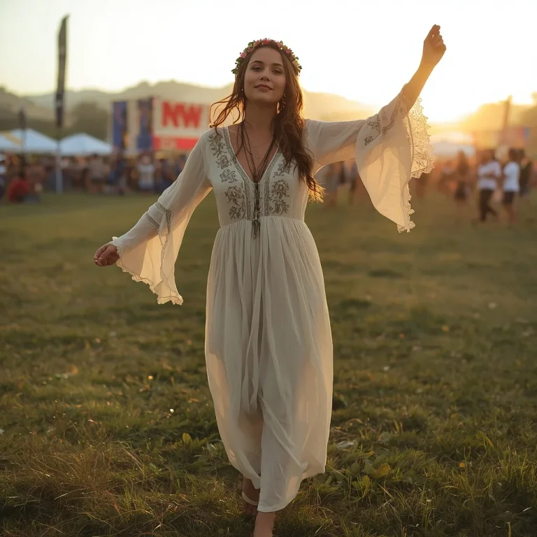 Festival Ready: Flowy Boho Dress with Intricate Embroidery | Prompt ai for girl instagram