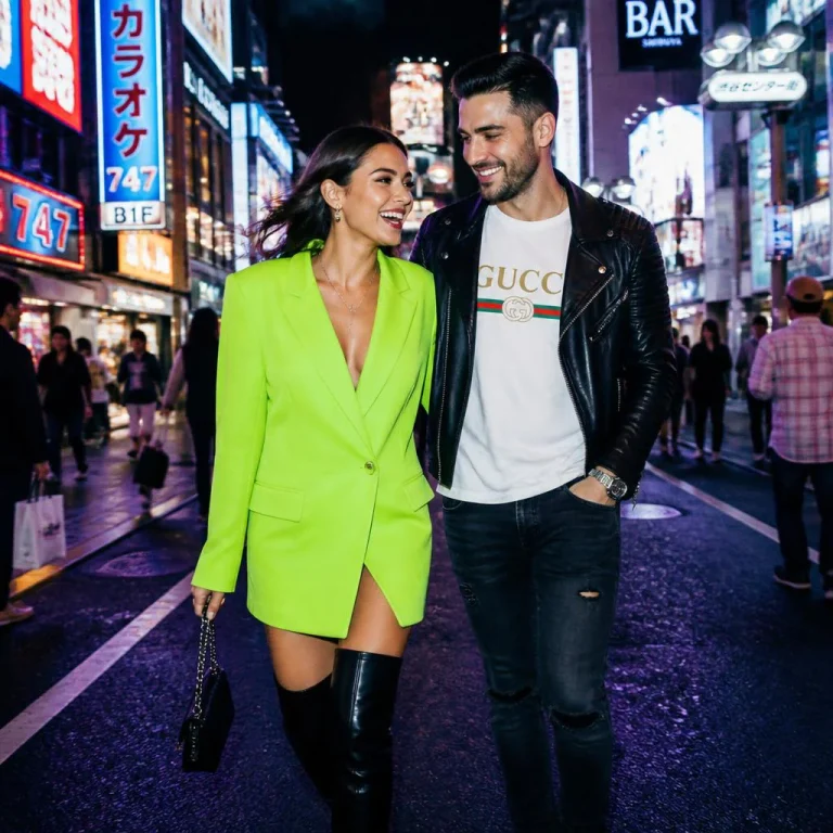 Modern Romantic Couple in High Fashion Street Outfits | Romantic Couple Prompts