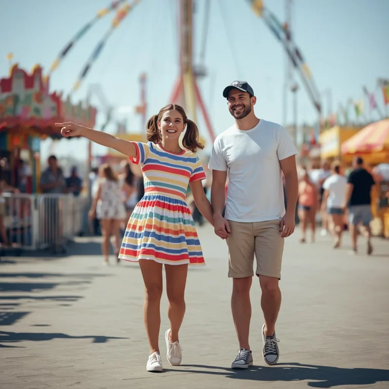 Playful Adventure: Couple in a Vibrant Amusement Park | Gemini couple romantic prompt copy and paste