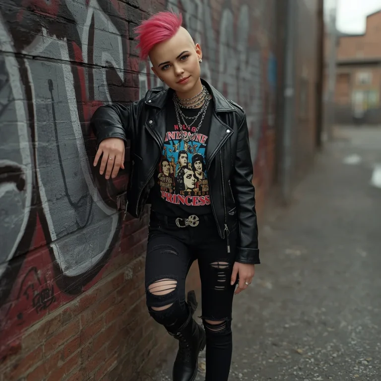 Punk Rock Princess: Girl in Distressed Denim and Band Tee | new ai prompt text