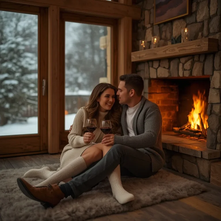 Romantic Couple in Cozy Elegance Winter Cabin Setting | Couple Romantic Prompt