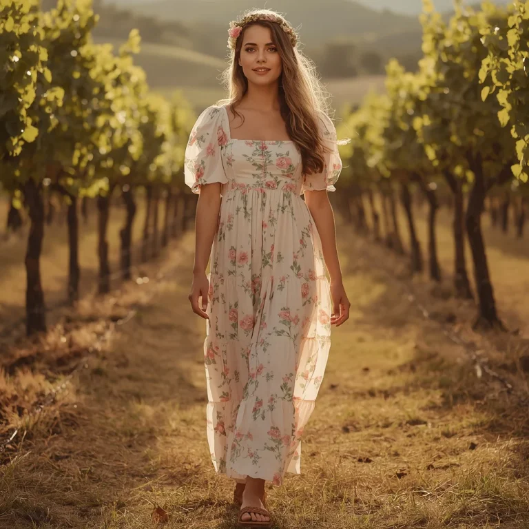 Romantic Floral Maxi Dress for a Vineyard Getaway | Girls Trending Prompt