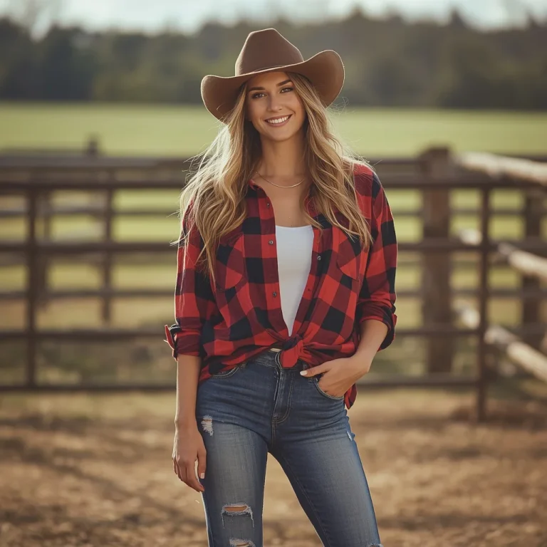 Rustic Chic: Plaid Flannel and Distressed Jeans | Warm Candid Portrait
