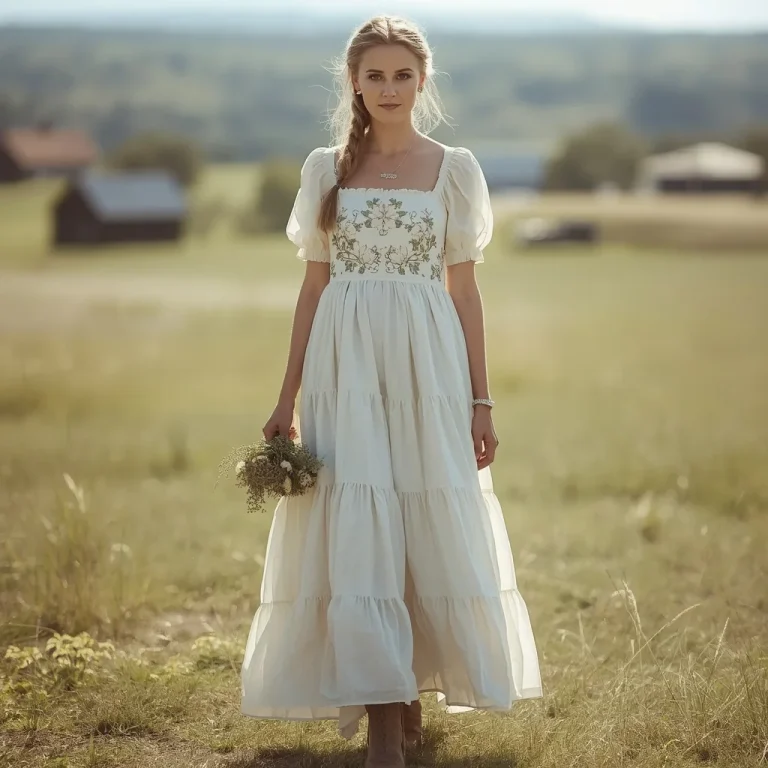 Rustic Chic Western Dress with Embroidered Flowers for Country Wedding | New Instagram trend prompt for girl