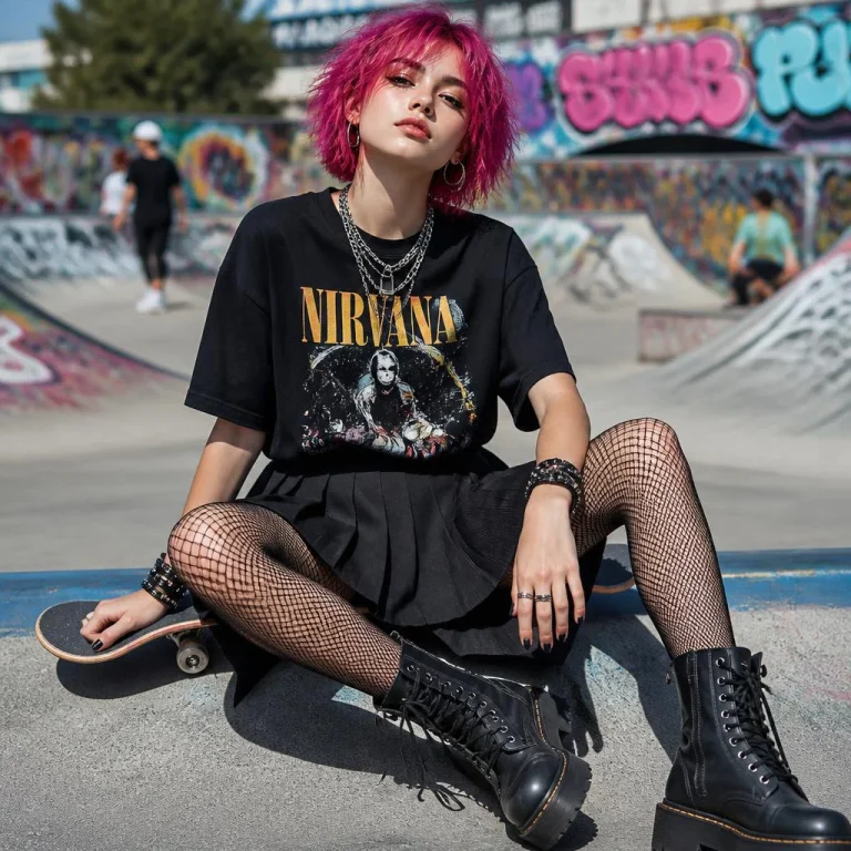 Skater Girl Vibe: Girl in Graphic Tee and Skater Skirt | trending prompt for gemini ai girl